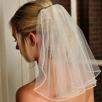 1 слой проста къса коса булка кратка фотография прическа сватба прическа перла кристал малка глава панделка коса гребен