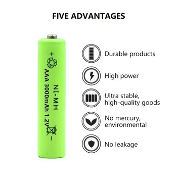 100% Нова 1.2v NIMH AAA батерия 3000mah акумулаторна батерия ni-mh батерии AAA акумулаторна батерия за играчка за дистанционно управление 5