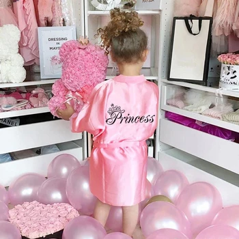 2-7Y 2021 г. Нова пролетна халат за деца момичета розов цвят дълги ръкави гладка тъкан принцесаПринт мода момиче дрехи