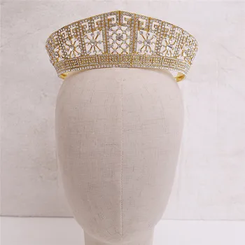 2021 Нов луксозен ръчно изработен кристал булчинска корона мода злато/сребро цвят диадеми жени headpeice лента за глава сватба бижута за коса