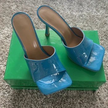 2022 Дамски чехли Секси Peep Toe Сандал обувки муле жена високи токчета сандали слайдове парти чехъл обувки жена помпи размер 35-42