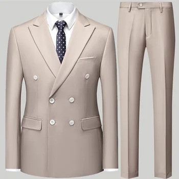 2023 Мода Нов мъжки случаен бутиков двуреден костюм Панталони / Мъжки бизнес костюм Яке Блейзъри Палто панталони 2 бр комплект