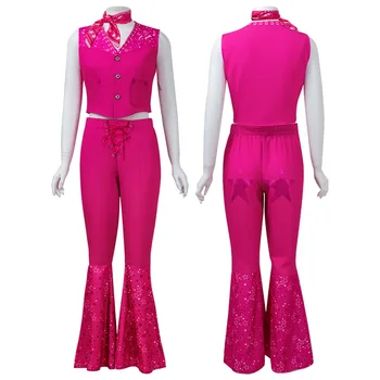 2023 Нов филм косплей костюм за деца момичета розов топ и разкроен панталон костюм деца Хелоуин рожден ден фантазия парти обличане 3