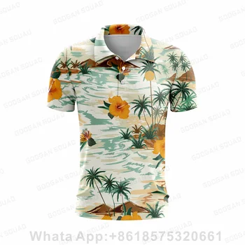 2023 Ново лято Хавай стил мъже поло риза случайни мода къс ръкав бърз сух риболов голф тениска върховете облекло плюс размер