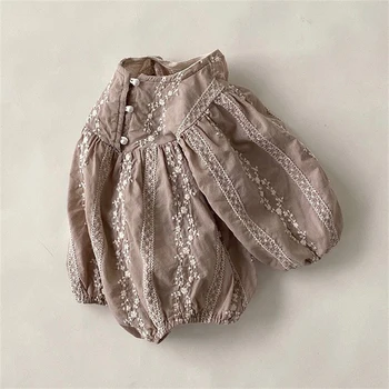 2023 Новородено бебе момичета ежедневни дрехи есен нов дълъг ръкав боди малко дете момичета памук бродирани гащеризон бебешки дрехи