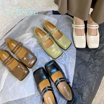 2024 Дамски сандали Мери Джейн женски обувки пролетта моден дизайн кука линия обувки мека подметка квадратни пръсти жени апартаменти обувки