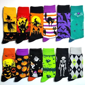 2024 НОВО 34 стил Хелоуин чорапи тиква прилеп скелет памук екипажа чорапи щастлив смешно мъже чорапи