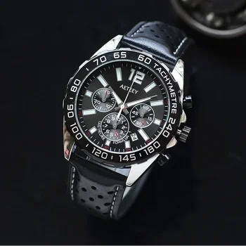 2024 Спорт оригинална марка луксозна китка мъжки часовници автоматична дата кожена каишка хронограф кварц ежедневно водоустойчив AAA часовници