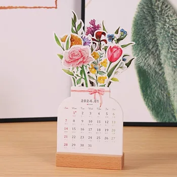 2024 Цъфтят цветя бюро календар творчески флорални бюро календар доста флорални бюро декор серия дървен календар 1