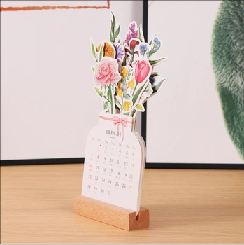 2024 Цъфтят цветя бюро календар творчески флорални бюро календар доста флорални бюро декор серия дървен календар 4