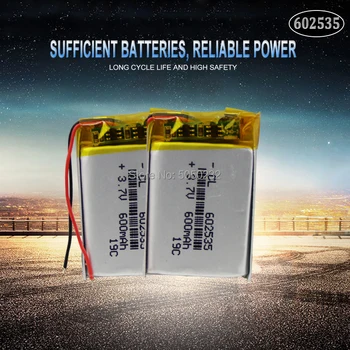 2pc 100% оригинална литиево-полимерна акумулаторна батерия 3.7V 600mAh 602535 Липо клетки за кола DVR тахограф Bluetooth