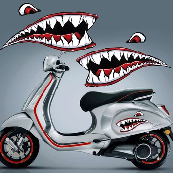 2Pcs 3M отразяващ мотоциклет стикер акула зъби уста Decal за Vespa PIAGGIO GTS GTV LXV LT PX 125 250 300ie Primavera Super