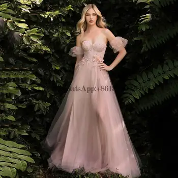 3D Цвете тюл вечерни рокли елегантен сладък пайети апликация A-линия абитуриентски парти рокля Gliter етаж дължина драпирани
