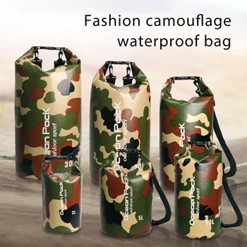 500D PVC плувна чанта Водоустойчив сух чувал Камуфлажни цветове Риболов Гребане Съхранение на каяк Плаващи консумативи Рафтинг чанта