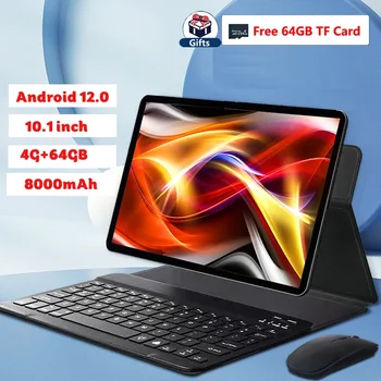Android 12.0 таблетен компютър 10.1 инчов 4G Lte таблет Двойна SIM карта Таблети 4G + 64GB + Безплатно 64GB TF карта Таблет FM GPS Wi-Fi Bluetooth