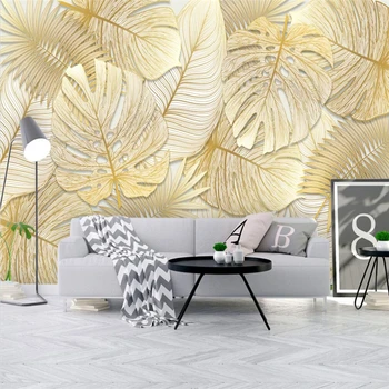 beibehang обичай Nordic богат елегантен тропически дъжд златен банан листа стенни хартии домашен декор пасторален 3d тапет телевизия фон