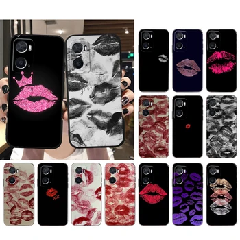 Black Red Lips Kiss Case За OPPO Realme 10 Pro Plus GT 2 Pro X2 Pro XT C25S 8 7 6 Pro 6i GT Master C3 C21 C21Y X3 SuperZoom 0