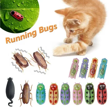 C080110Funny Electric Bugs Cat Toy Automatic Escape Mini Robot Bug Vibration Insect Toys for Cats Battery Operated Cockroach