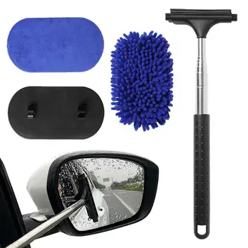 Car микрофибър моп четка многофункционални автомобилни огледало за обратно виждане стъкло почистване моп с гъвкав ротация главата почистване инструмент