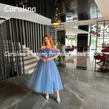 Carolina Tulle A-line Off-the-shoulder neckline Ruffle Prom Gown Ankle Length Evening Официална елегантна парти рокля за жени 2023
