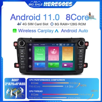Carplay 720P Android 11 DVD плейър за кола за Mazda CX-9 CX9 CX 9 2007-2015 навигация GPS радио 4G LTE аудио стерео 8G + 128G 2 Din