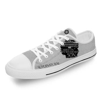 Carry on My Wayward Son Supernatural Cool White Cloth 3D Print Low Top Canvas Shoes Men Women Леки дишащи маратонки