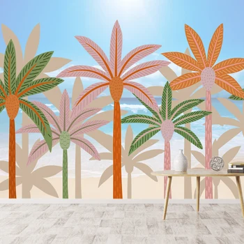 Cartoon Персонализирана кора и стик по избор тапети за хол палми детски диван телевизор стена покриващи хартии Начало декор стенопис