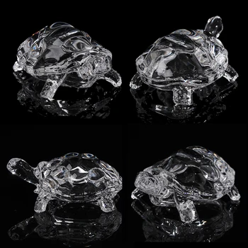 Clear кристална костенурка стъкло костенурка фигурка статуя китайски Фън Шуй орнамент занаят късмет подарък за домашен офис декорация