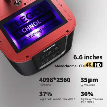 ELEGOO 6.6 инча 4K ултра монохромен LCD с HD резолюция 4098 x 2560 за 3D принтер Mars 3 LCD смола 3