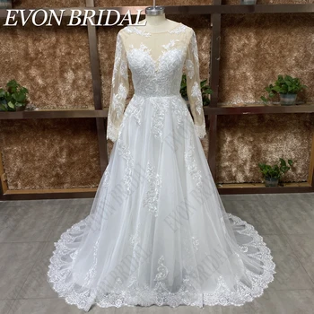 EVON BRIDAL Реална снимка дълъг ръкав сватбени рокли за жени Boho A-Line vestidos de novia Дантела тюл булката рокли по поръчка