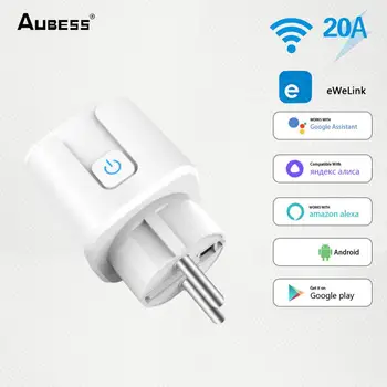 EWelink WiFi Smart Socket 20A EU Smart Plug с функция за мониторинг на захранването Гласов контрол чрез Alexa Google Home Yandex