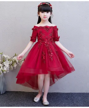 Glizt червен тюл момиче летни рокли цвете момиче рокля за сватби парти конкурс принцеса рокля момиче първо причастие рокли