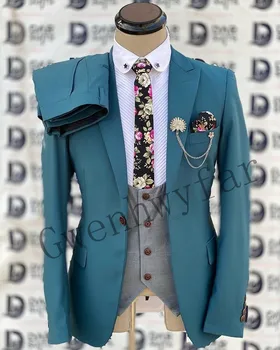 Gwenhwyfar 2022 Нов Arrivel Custom Made Най-новото палто Мъжки костюм Tuxedo Slim Fit Skinny Wedding Mens Suits 2022 (Яке + панталони + жилетка)