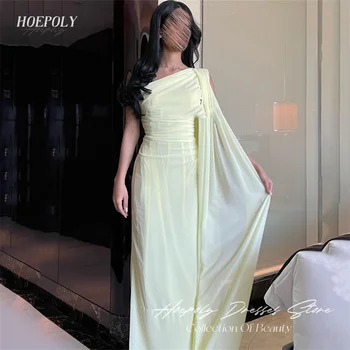 Hoepoly русалка едно рамо без ръкави плисе русалка дълга вечерна рокля етаж дължина почистване влак елегантен бала рокля нов 2023