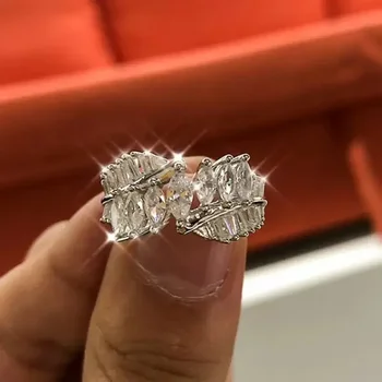 Huitan Новопроектирани кубични циркониеви пръстени за сватбено тържество Луксозни аксесоари Висококачествен сребърен цвят Дамски модерни бижута 4