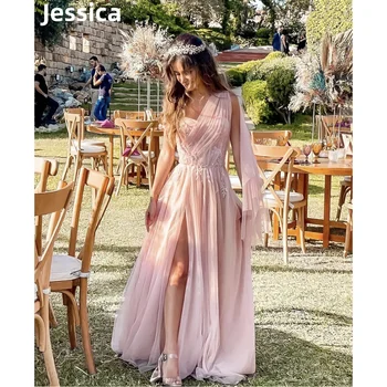 Jessica светло розови абитуриентски рокли фея блясък вечерни рокли vestidos de fiesta тюл наслояване на жените сватбено парти рокли