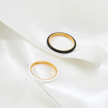 Joolim бижута висок клас Pvd на едро модерен извит черен бял емайл капещо лепило неръждаема стомана пръст пръстен за жени