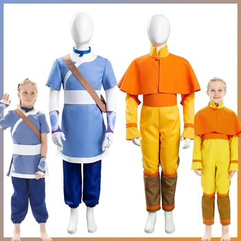 Kid Katara Cosplay Aang Fantasy Outfit Cartoon Last Cosplay Airbender Disguise Costume Kids Halloween Roleplay Fantasia Suit