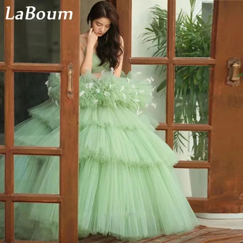 LaBoum Корейски дама градина абитуриентски рокля елегантен перо V врата без гръб диференцирани топка рокля Официален вечерно парти рокля сватба Photosho