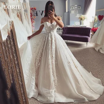LORIE принцеса сватбени рокли линия от рамото дантела булката рокля 3D цветя сватбени рокли 2023