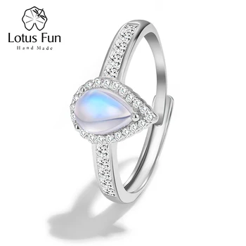Lotus Fun цирконий естествен син лунен камък вода капка регулируеми пръстени за жени реални 925 стерлинги сребро луксозни фини бижута