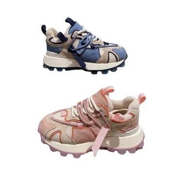 Mesh дишащи дамски обувки В тенденция 2023 нов универсален случаен дебел едноличен цвят съвпадение спортни обувки Обувки за бягане за жени