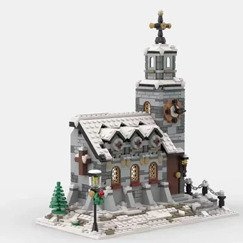 MOC Коледна колекция Зимна сграда на параклиса Creative City Street View Строителни блокове Коледни подаръци за деца