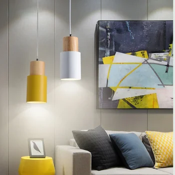 Nordic Modern Bedside Pendant Lights Indoor Bedroom Decor Wood Hanging Lamp Fixtures E27 AC110V 220V