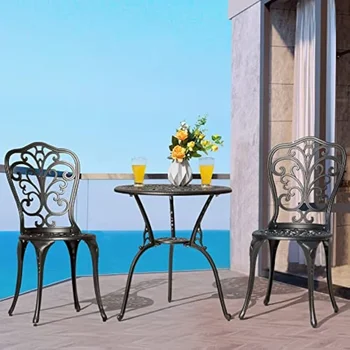 Nuu Garden 3 Piece Outdoor Bistro Table Set, All Weather Cast Aluminum Patio Bistro Sets Patio Table and Chairs