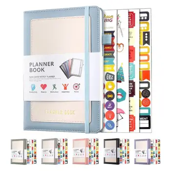 Planner Book A5 Календар Организатор на книги Бележник PU кожена обвивка Месечен плановик за студент учител писател