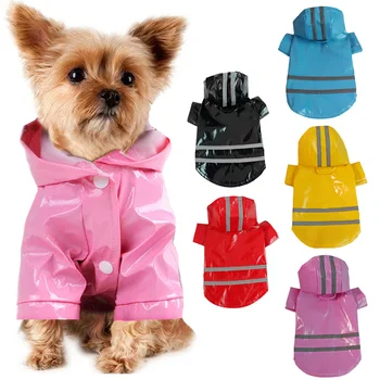 Puppy Pet Raincoat Hoodie S-XL водоустойчиво яке PU Outdoor Walking Dog Cat Reflective Stripe Raincoat Pet Fashion Raincoat