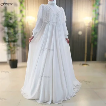 robe de mariée франция хиджаб сватбена рокля 2024 блясък пайети A-Line шифон дълъг ръкав булчински рокли за булка Vestido де Noiva