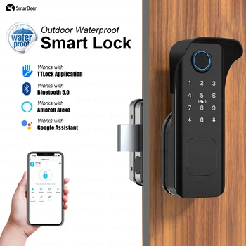 SmarDeer Електронно заключване за TTLock водоустойчиво интелигентно заключване на вратата с Bluetooth биометрично заключване на пръстови отпечатъци 5IN1 Безключов вход