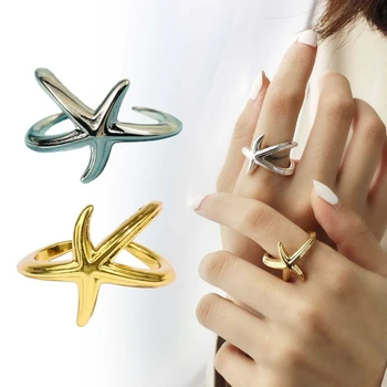 Statement Реколта звезда пръстен отваряне регулируем пръстен за жени творчески-бижута корейски мода Kpop гръндж аксесоар